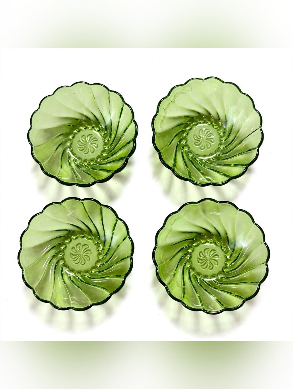 Vintage Anchor Hocking Avocado Green Swirl Glass Bowls Set of 4